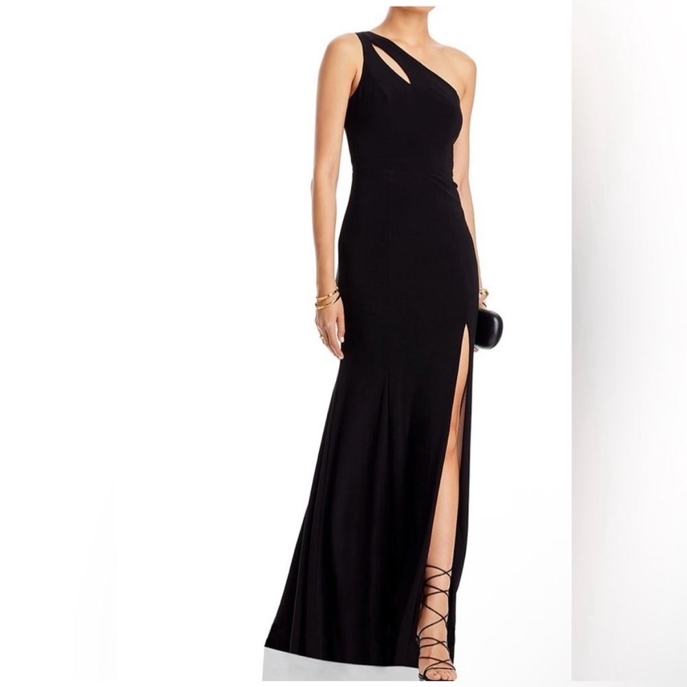 AQUA Elegant Black One-Shoulder Open Leg Evening Dress NWT
